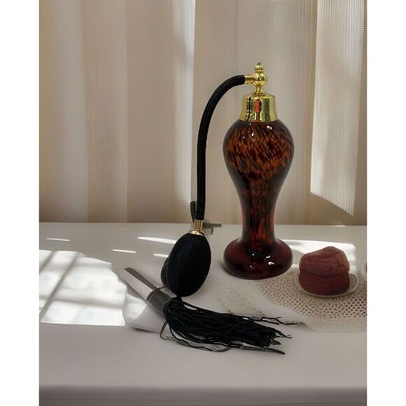 Vintage Crystal Clear Vanity Perfume Atomizer Bottle Leopard Brown Black Cheetah - Picture 1 of 7